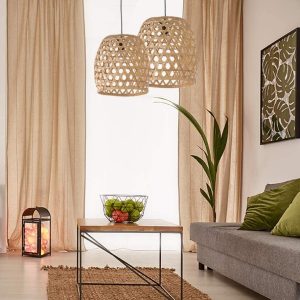 Lámpara colgante de bambú trenzada – Lámpara de diseño escandinavo bohemio chic – Luz/M