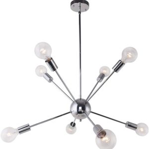 ENCOFT Sputnik Iluminación Colgante en Metal 8 Luz Base E27 Moderno Lámparas de Araña Lámpara Colgante para Sala de Estar Dormitorio Cocina, Cromo Sin Bombilla [Clase de eficiencia energética A++]