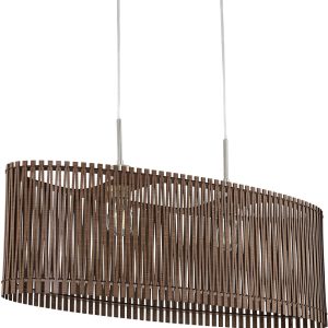 EGLO Lámpara colgante Sendero, 2 focos, vintage, natural, bohemio, lámpara de techo de acero en níquel mate, madera en marrón, mesa de comedor, lámpara colgante con casquillo E27, longitud 77,5 cm [Clase de eficiencia energética A+]